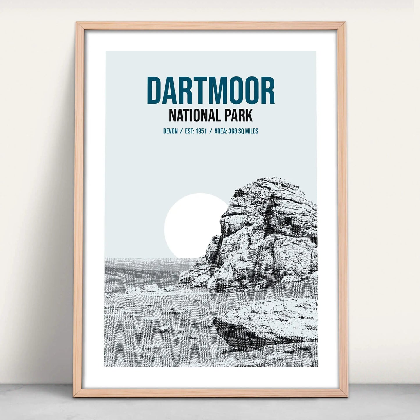 Dartmoor National Park art print in blue from Purest Green Prints