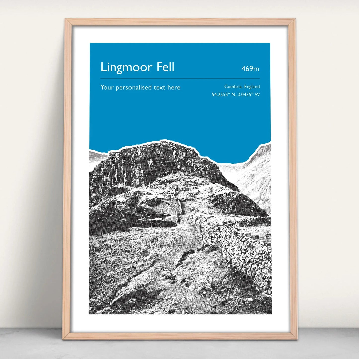 Lingmoor Fell, England Personalised Art Print in blue from Purest Green Prints