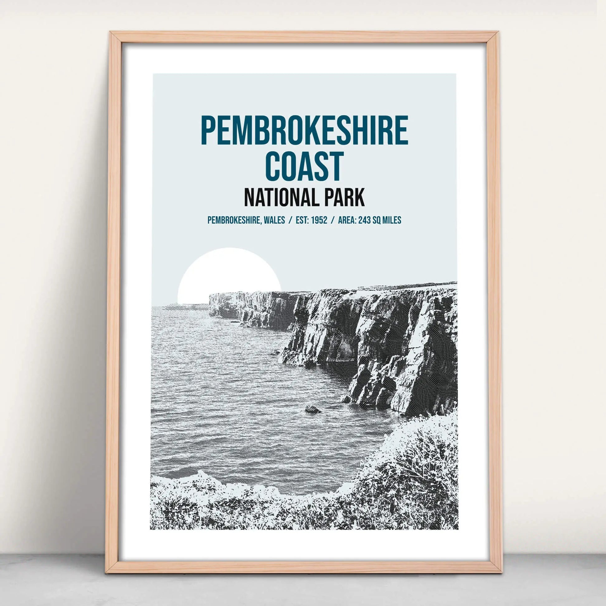 Pembrokeshire Coast National Park art print in blue from Purest Green Prints