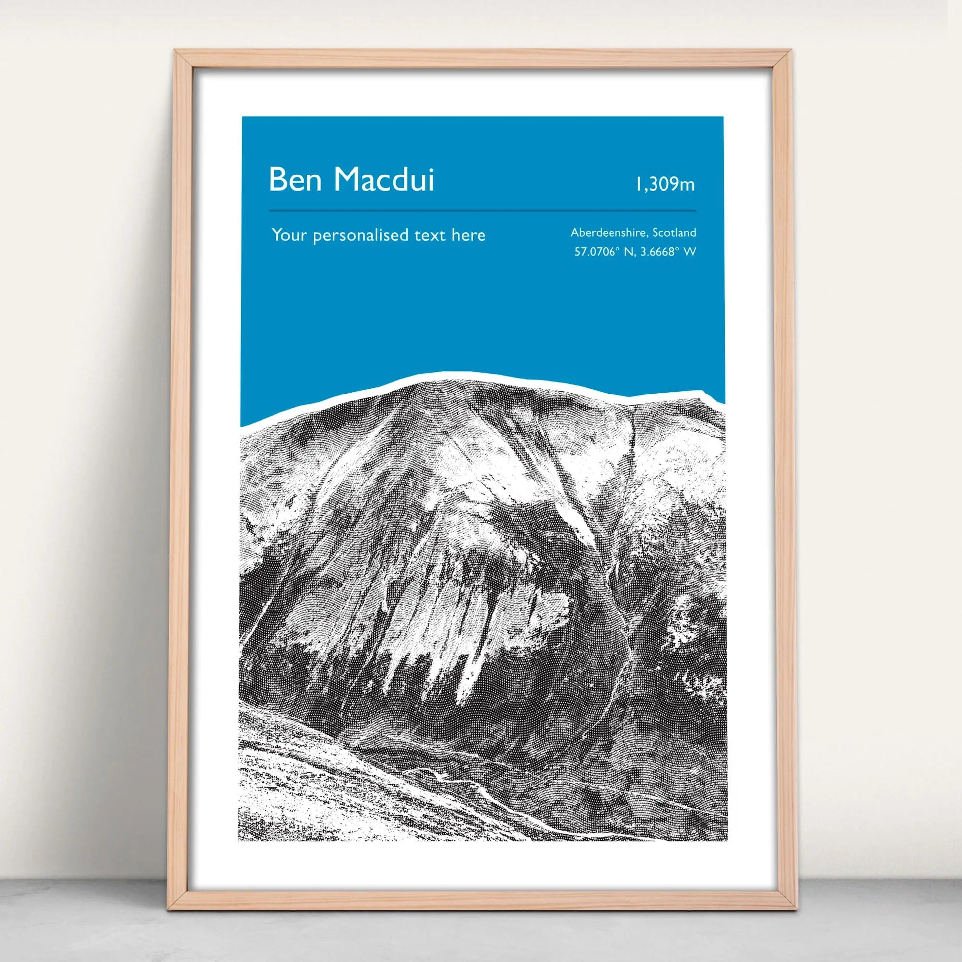 Ben Macdui, Scotland Personalised Art Print in blue from Purest Green Prints