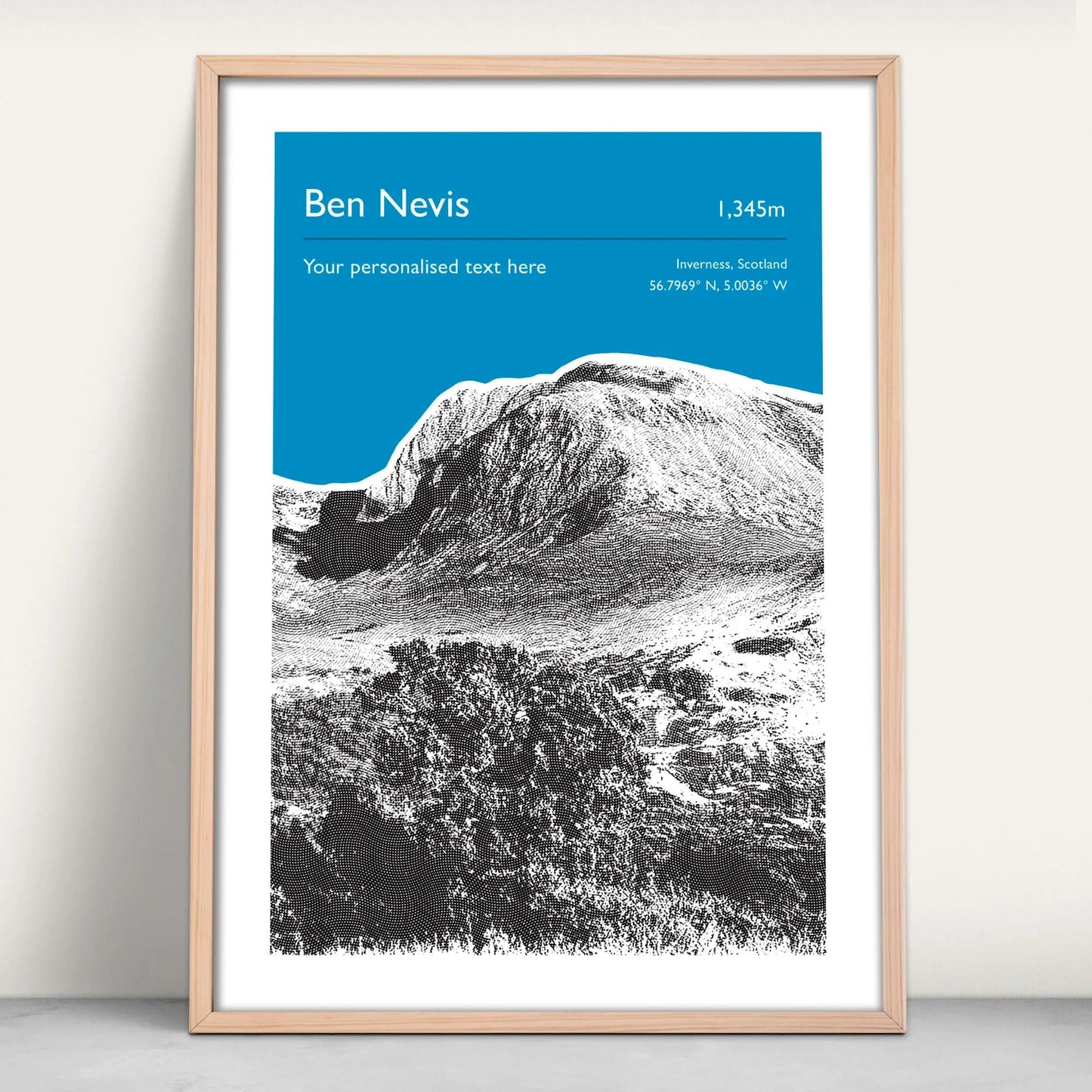 Ben Nevis, Scotland Personalised Art Print in blue from Purest Green Prints