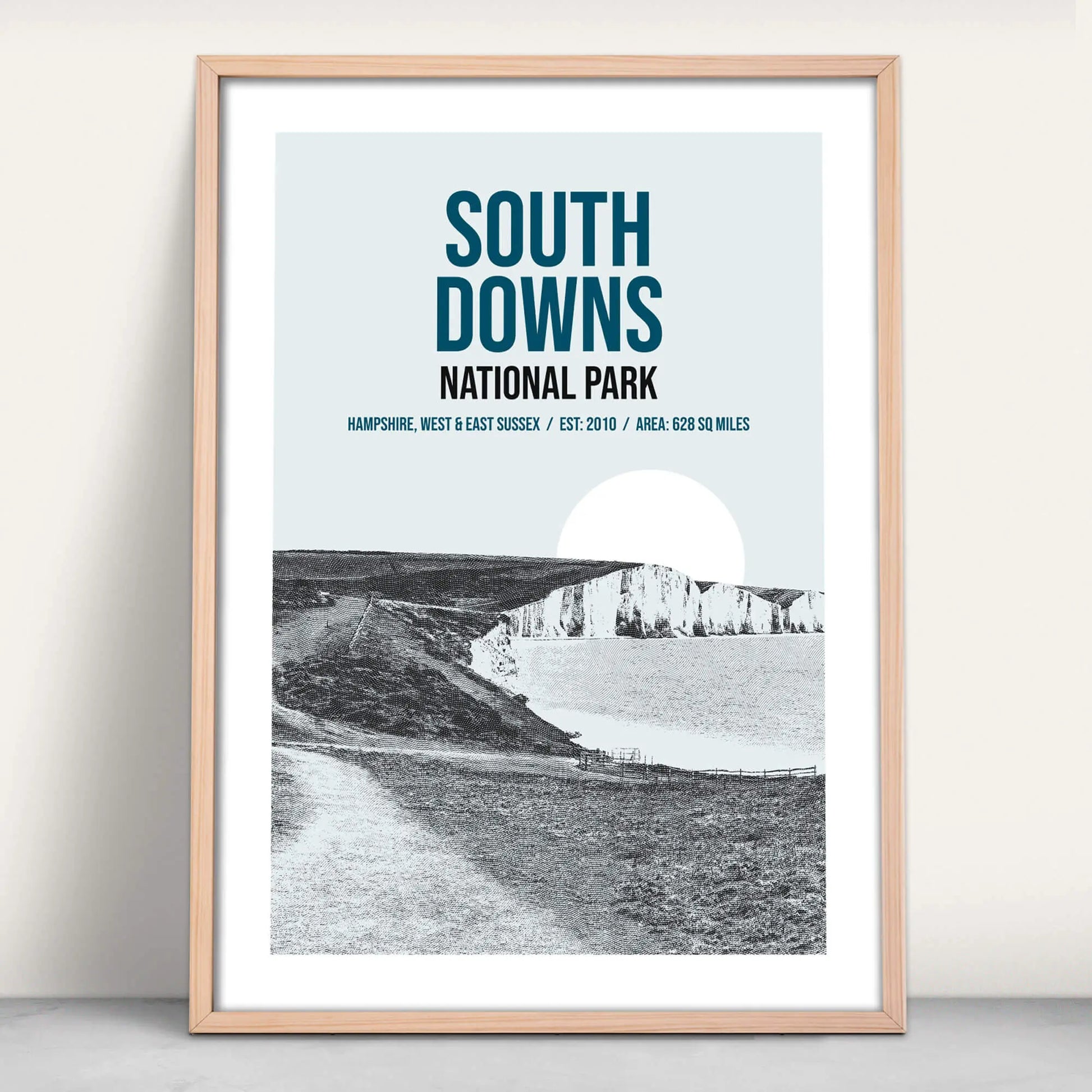 South Downs National Park art print in blue from Purest Green Prints