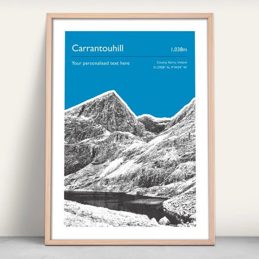 Carrauntoohil, Ireland Personalised Art Print in blue from Purest Green Prints