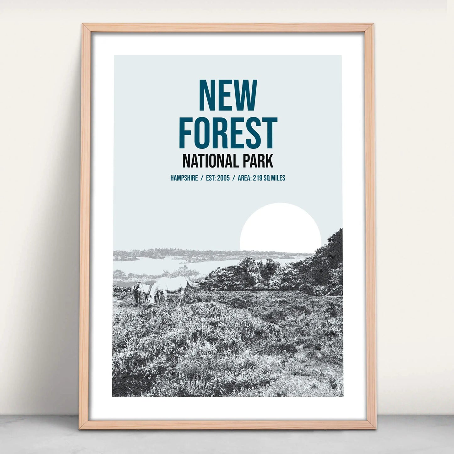 New Forest National Park art print in blue from Purest Green Prints