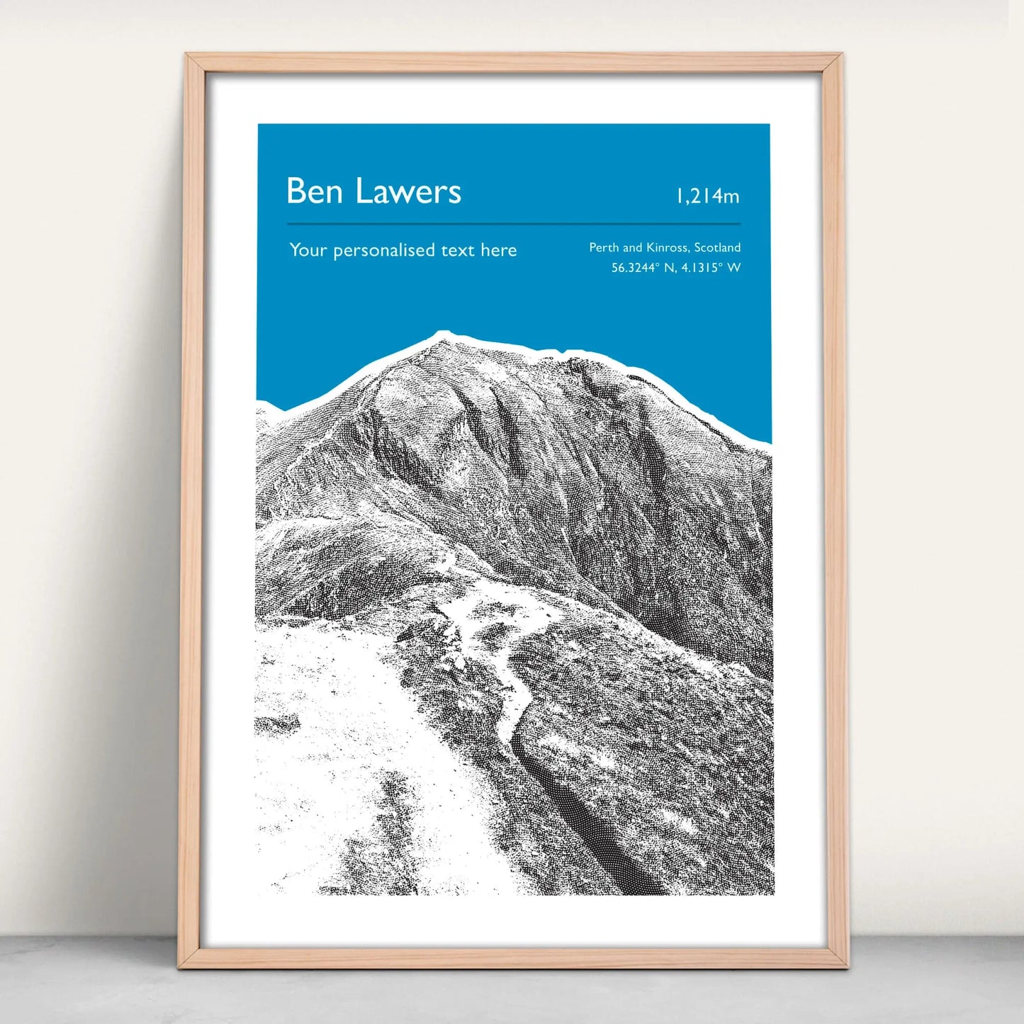 Ben Lawers, Scotland Personalised Mountain Art Print in blue from Purest Green Prints