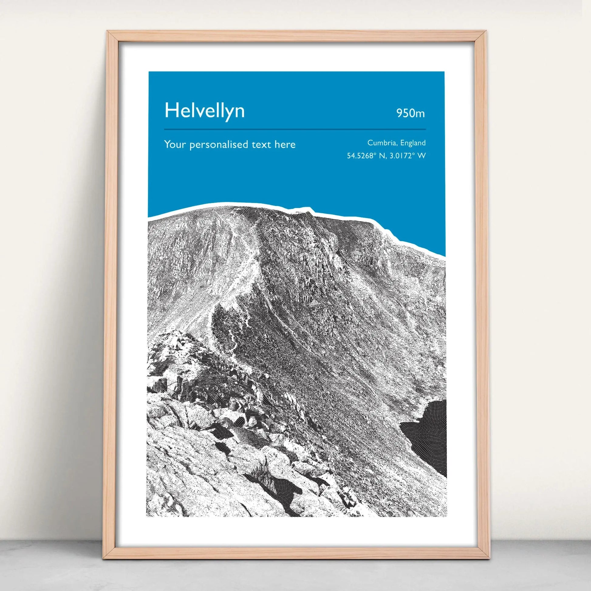 Helvellyn, England Personalised Art Print in blue from Purest Green Prints