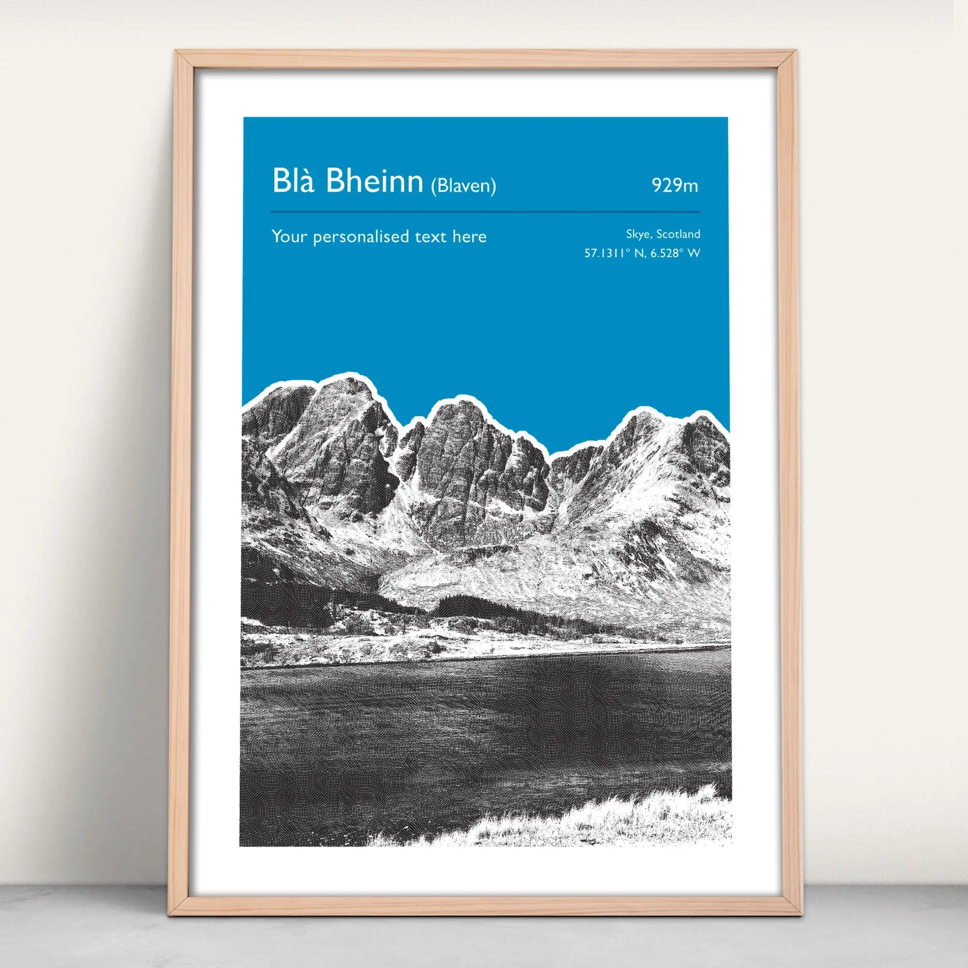 Bla Bheinn (Blaven), Skye, Scotland personalised Art Print in blue from Purest Green Prints