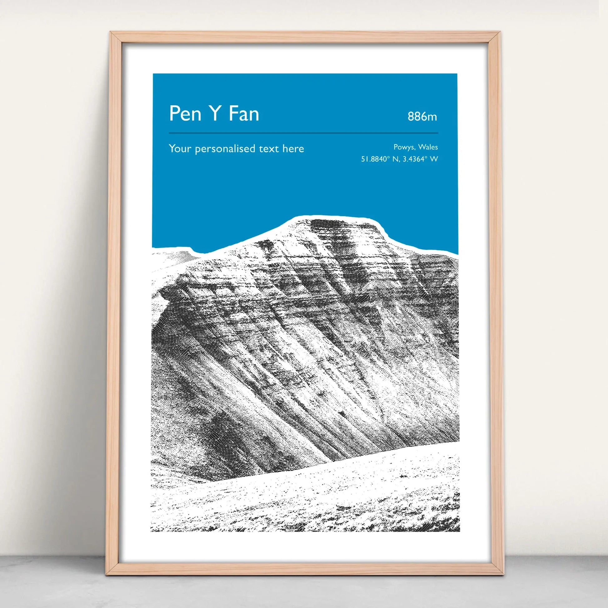 Pen Y Fan, Wales Personalised Art Print in blue from Purest Green Prints