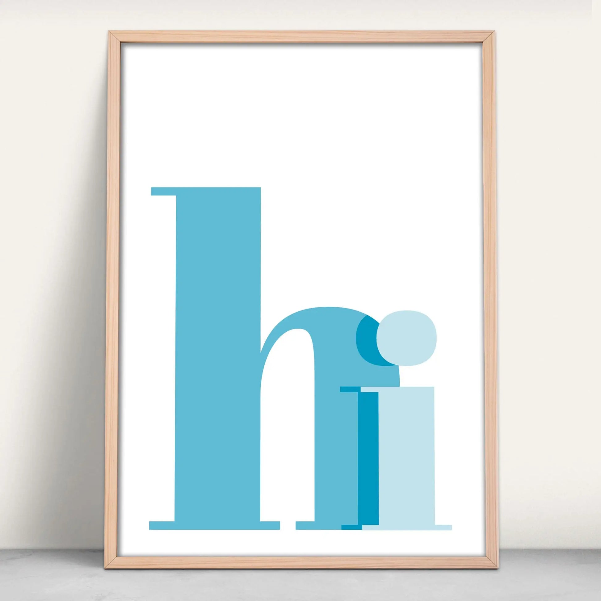 Hi typography modern wall art print in blue from Purest Green Prints