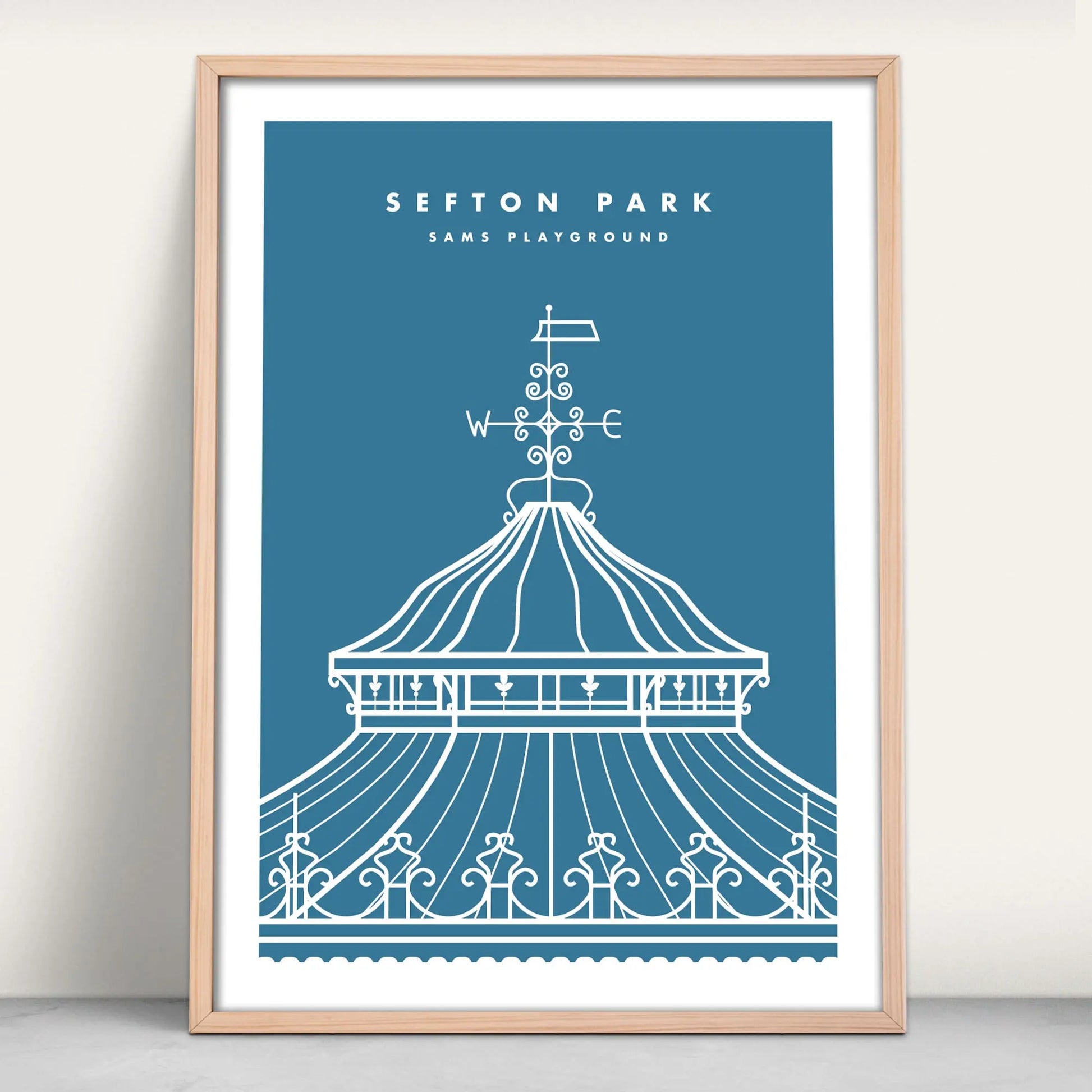 Sefton Park Bandstand, Liverpool fine art print in blue from Purest Green Prints