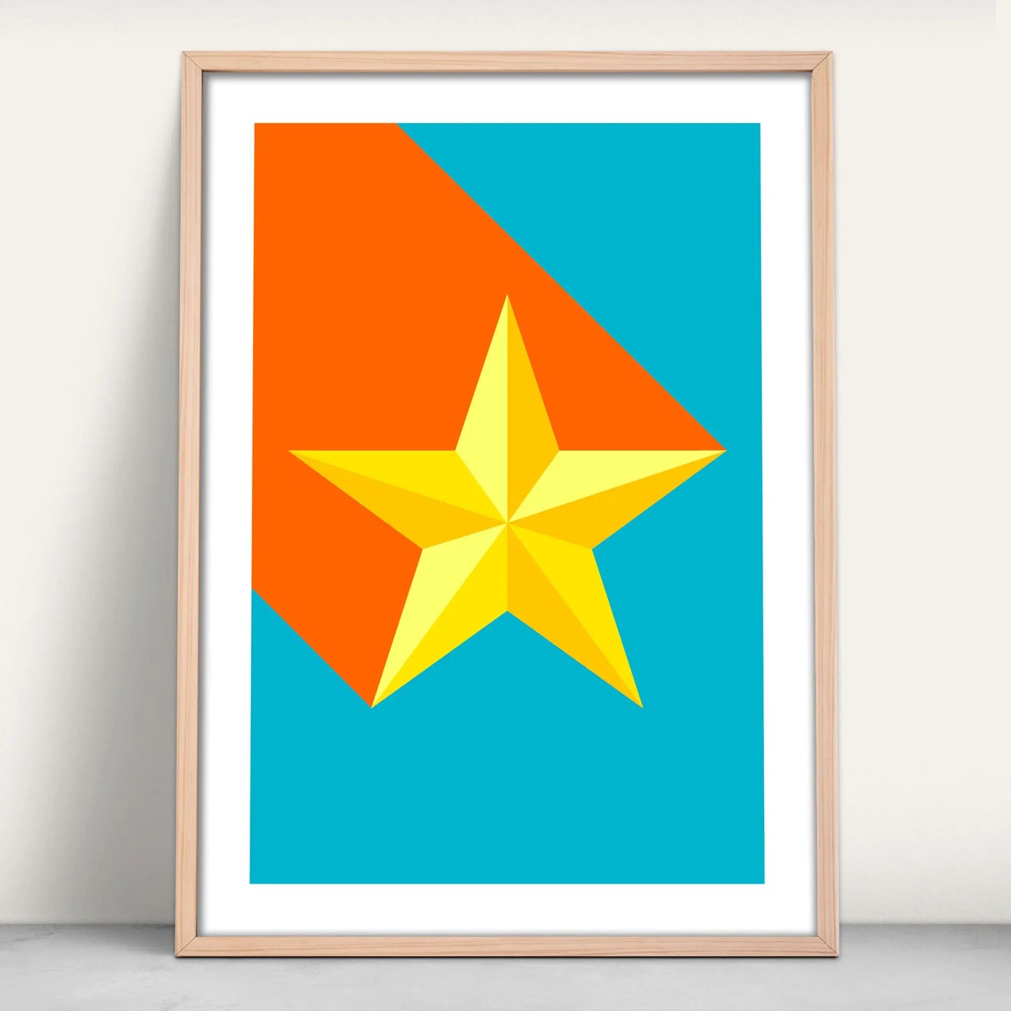 Personalised name star print in blue, orange and yellow from Purest Green Prints