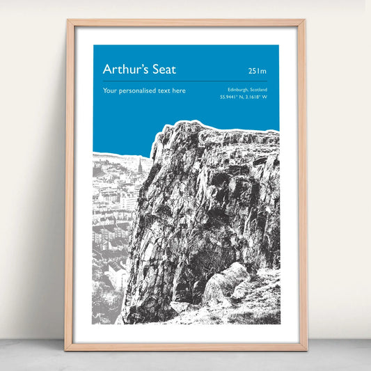 Arthurs Seat Scotland Personalised Art Print in Blue from Purest Green Prints