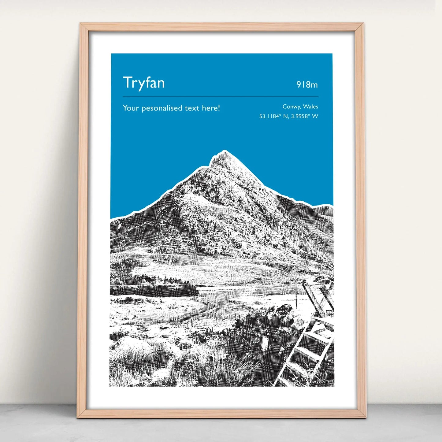 Tryfan, Wales Personalised Art Print in blue from Purest Green Prints