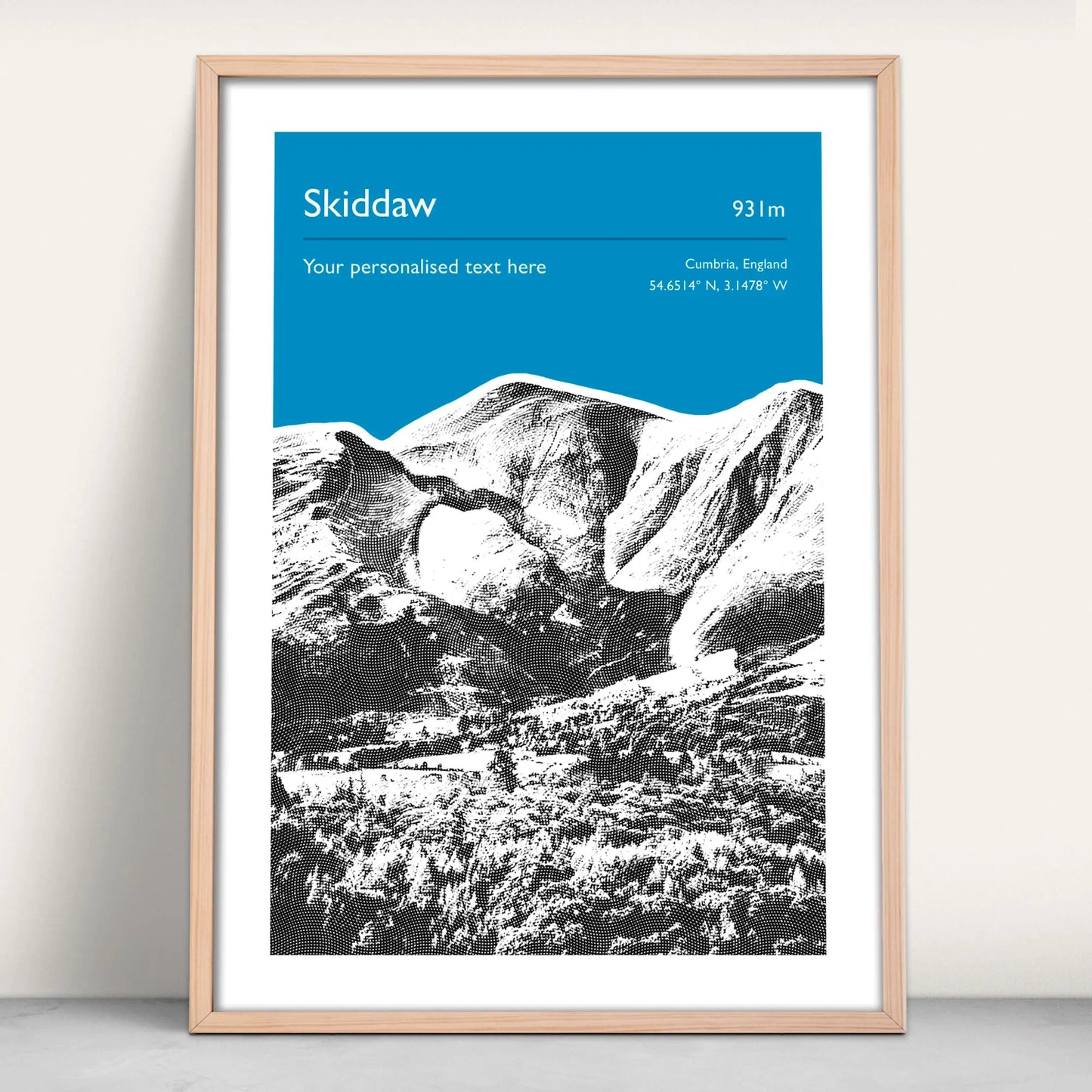 Skiddaw, Lake District Personalised Art Print in blue from Purest Green Prints