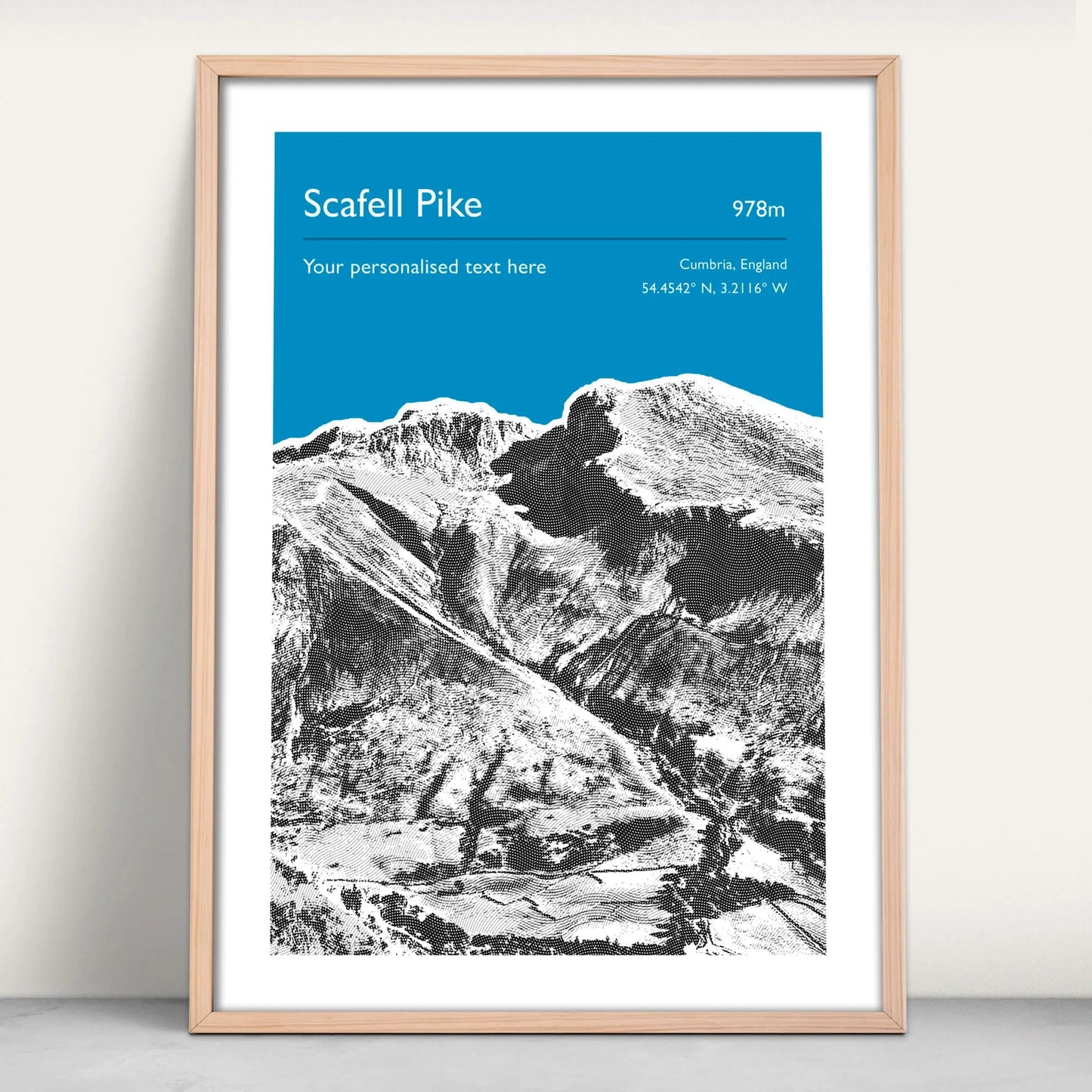 Scafel Pike, Lake District Personalised Art Print in blue from Purest Green Prints