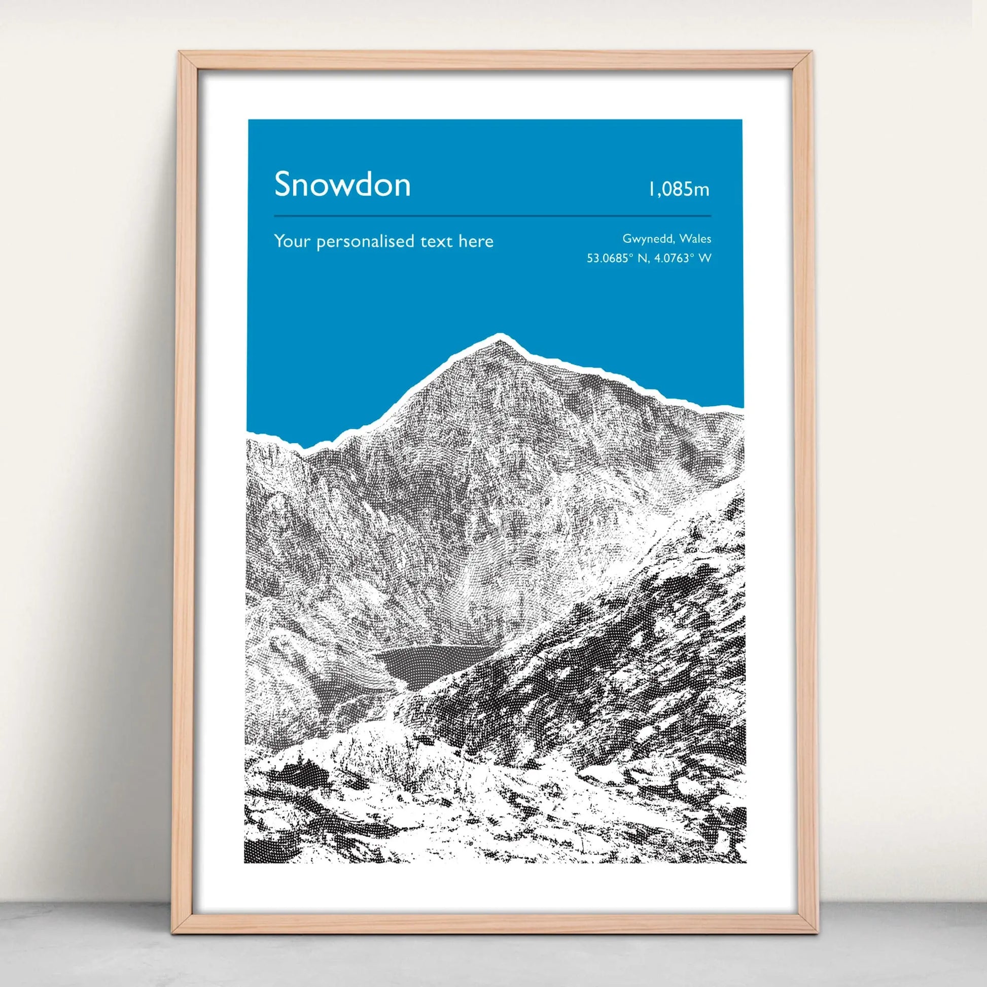 Snowdon / Yr Wyddfa, Wales Personalised Art Print in blue from Purest Green Prints