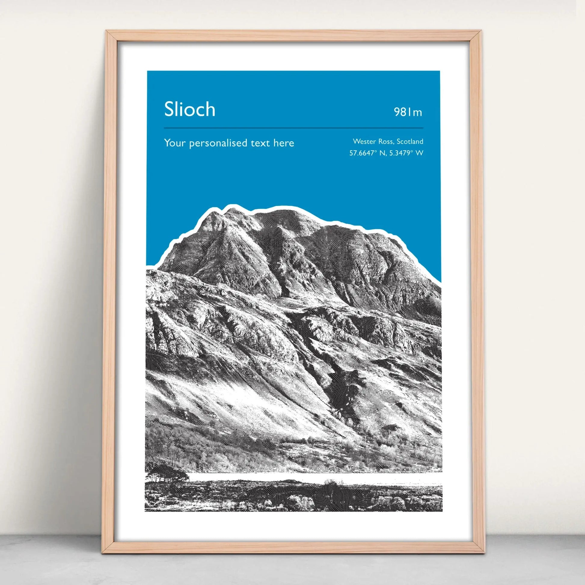 Slioch, Scotland Personalised Art Print in blue from Purest Green Prints