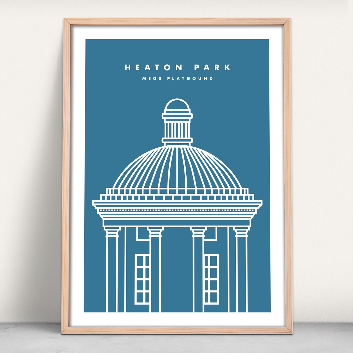 Heaton Park Temple, Manchester art print in blue from Purest Green Prints