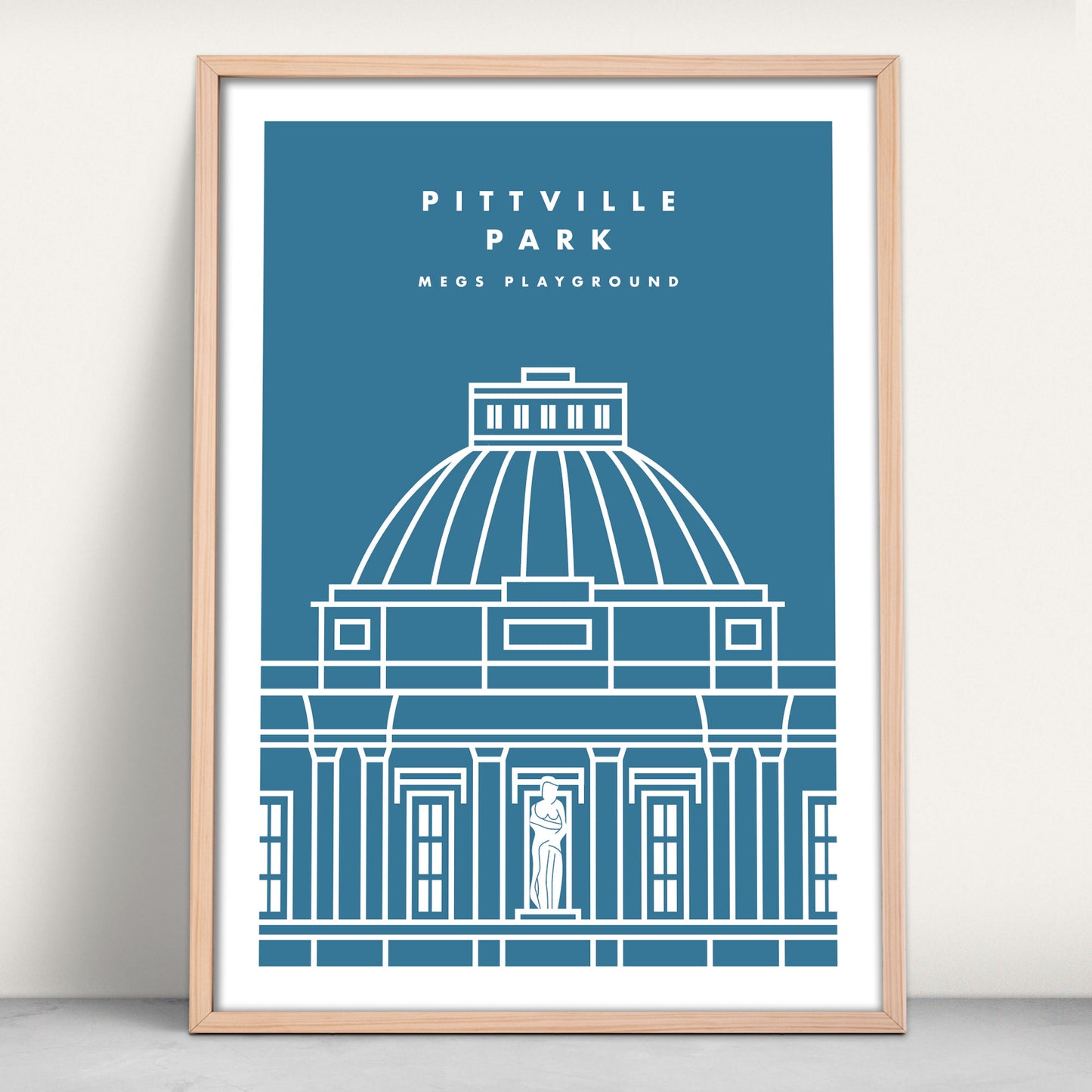 Pittville Pump Room, Cheltenham modern art print in blue from Purest Green Prints