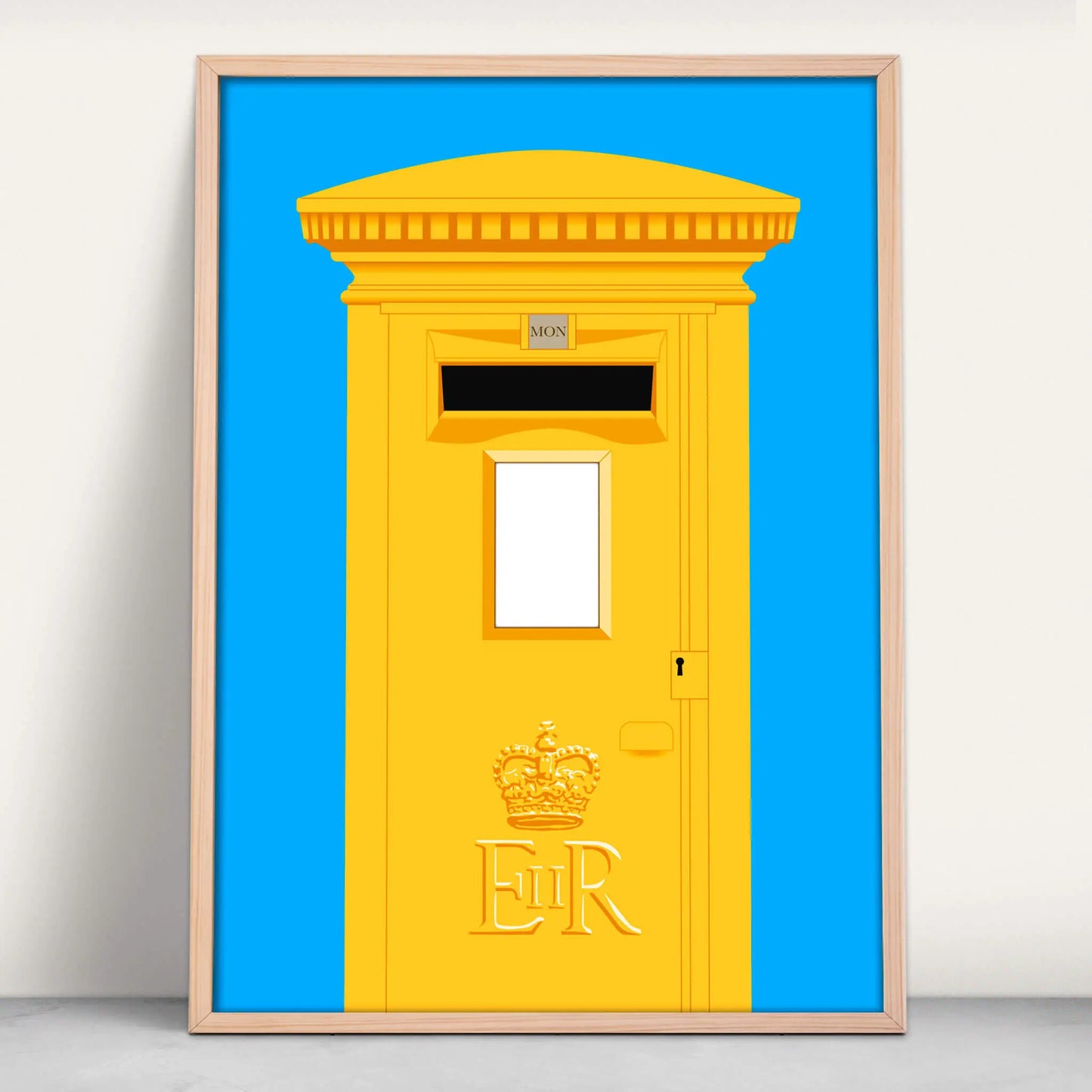 UK post Box Art Print in yellow and blue from Purest Green Prints