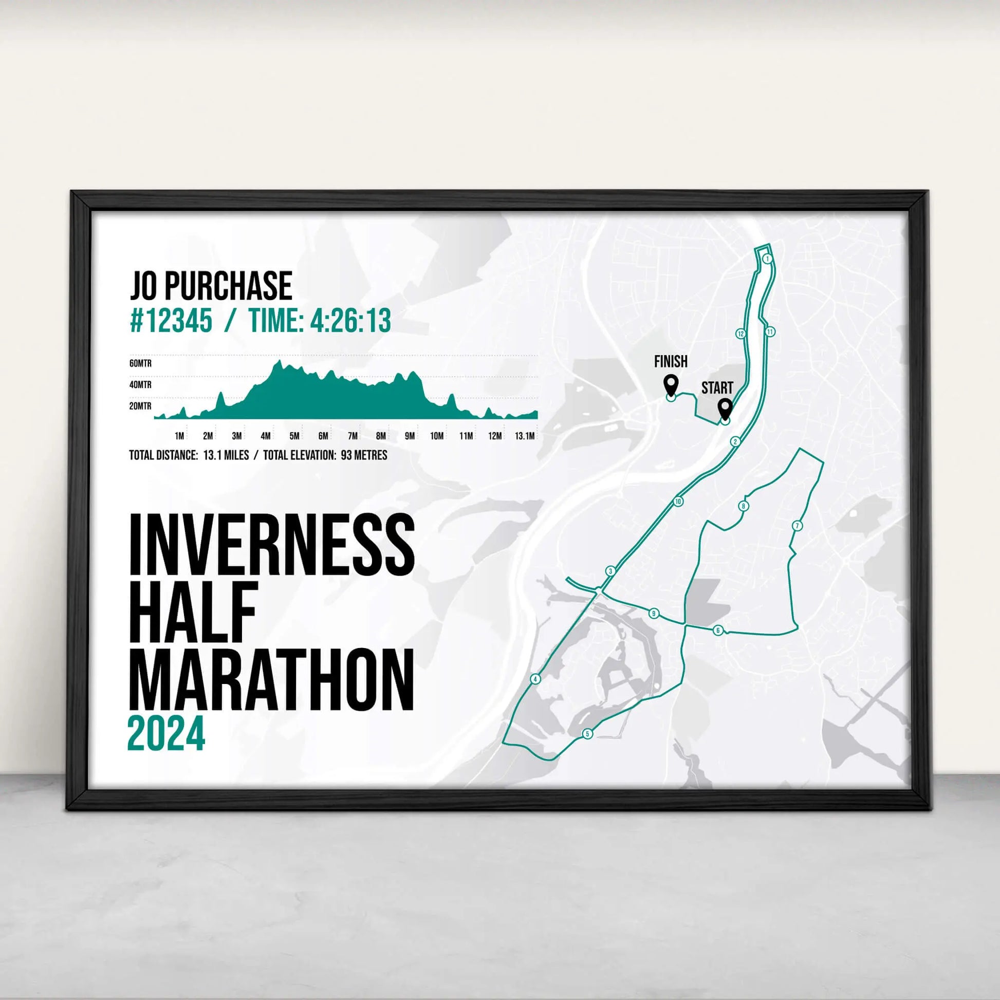 Personalised Inverness Half Marathon Art Print in green from Purest Green Prints.