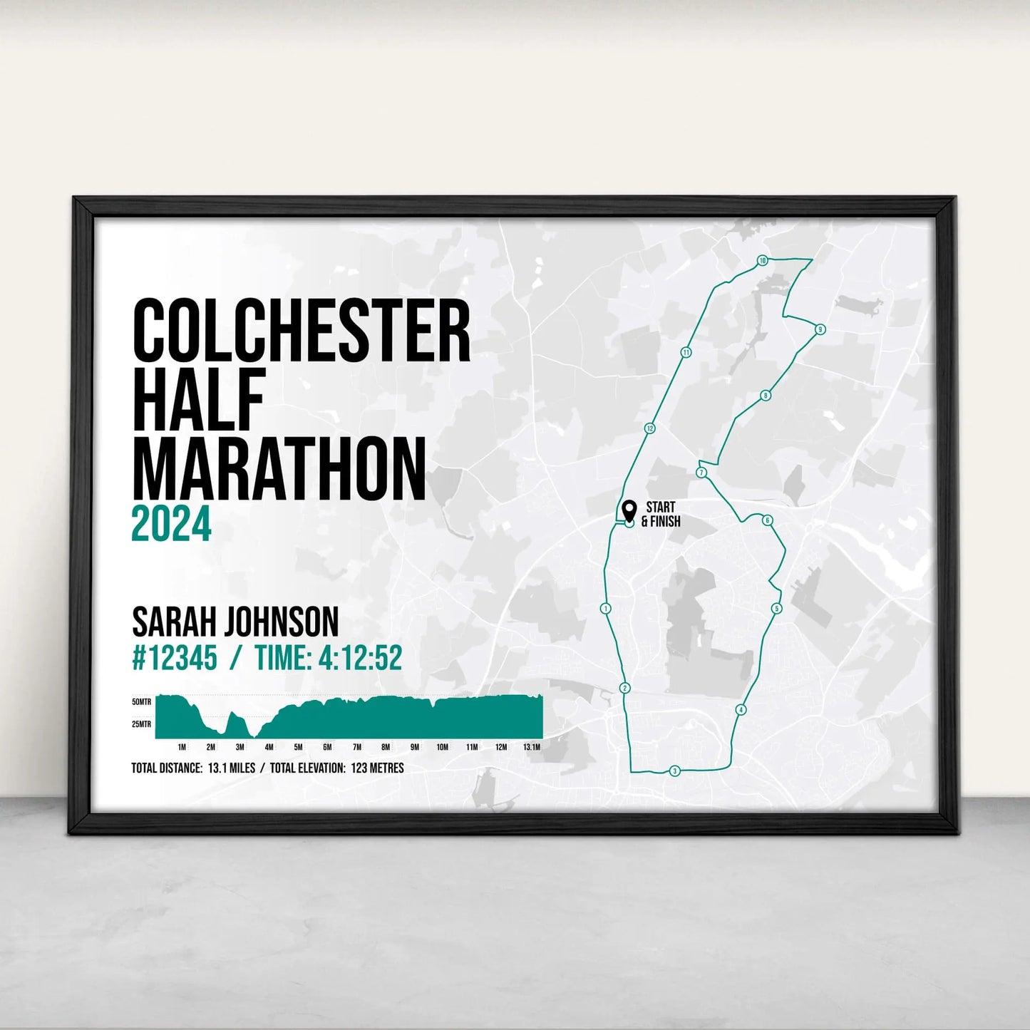 Personalised Colchester Half Marathon Art Print in green from Purest Green Prints.