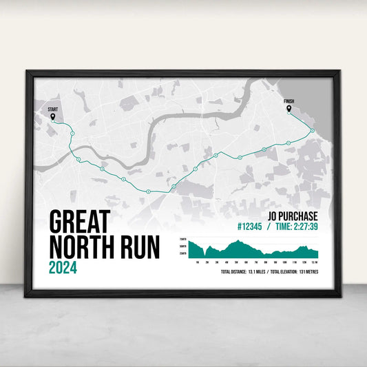 Personalised Great North Run Half Marathon Art Print in green from Purest Green Prints