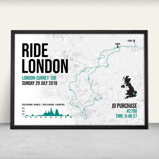 Personalised Ride London-Surrey 100 Art Print in green from Purest Green Prints