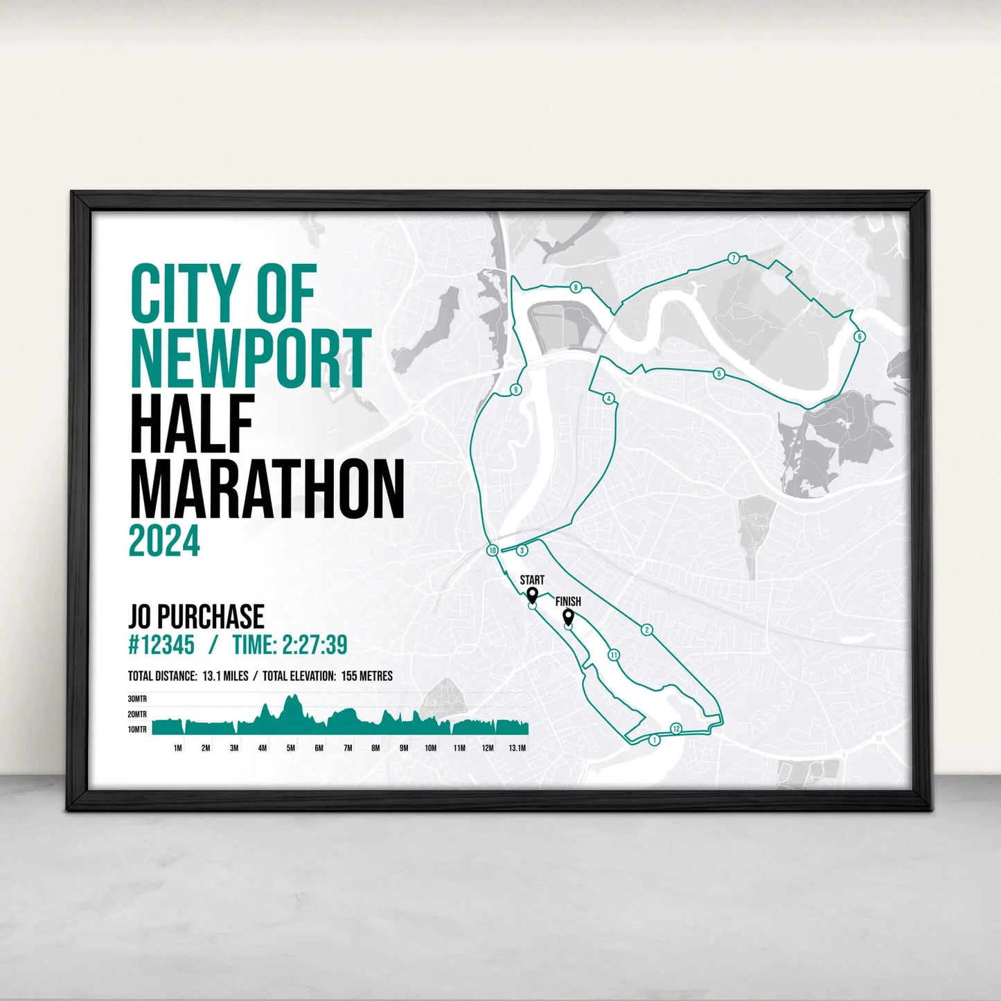 City of Newport Half Marathon Personalised Art Print in green from Purest Green Prints.