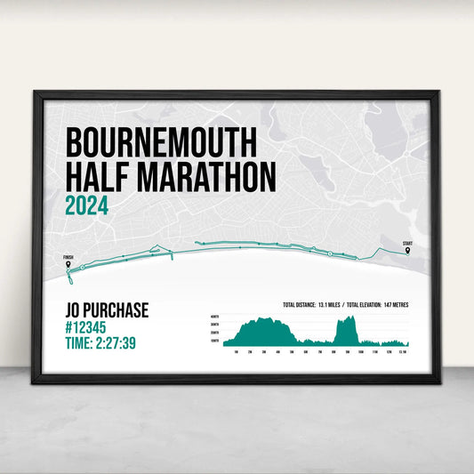 Personalised Bournemouth Half Marathon Art Print in green from Purest Green Prints.