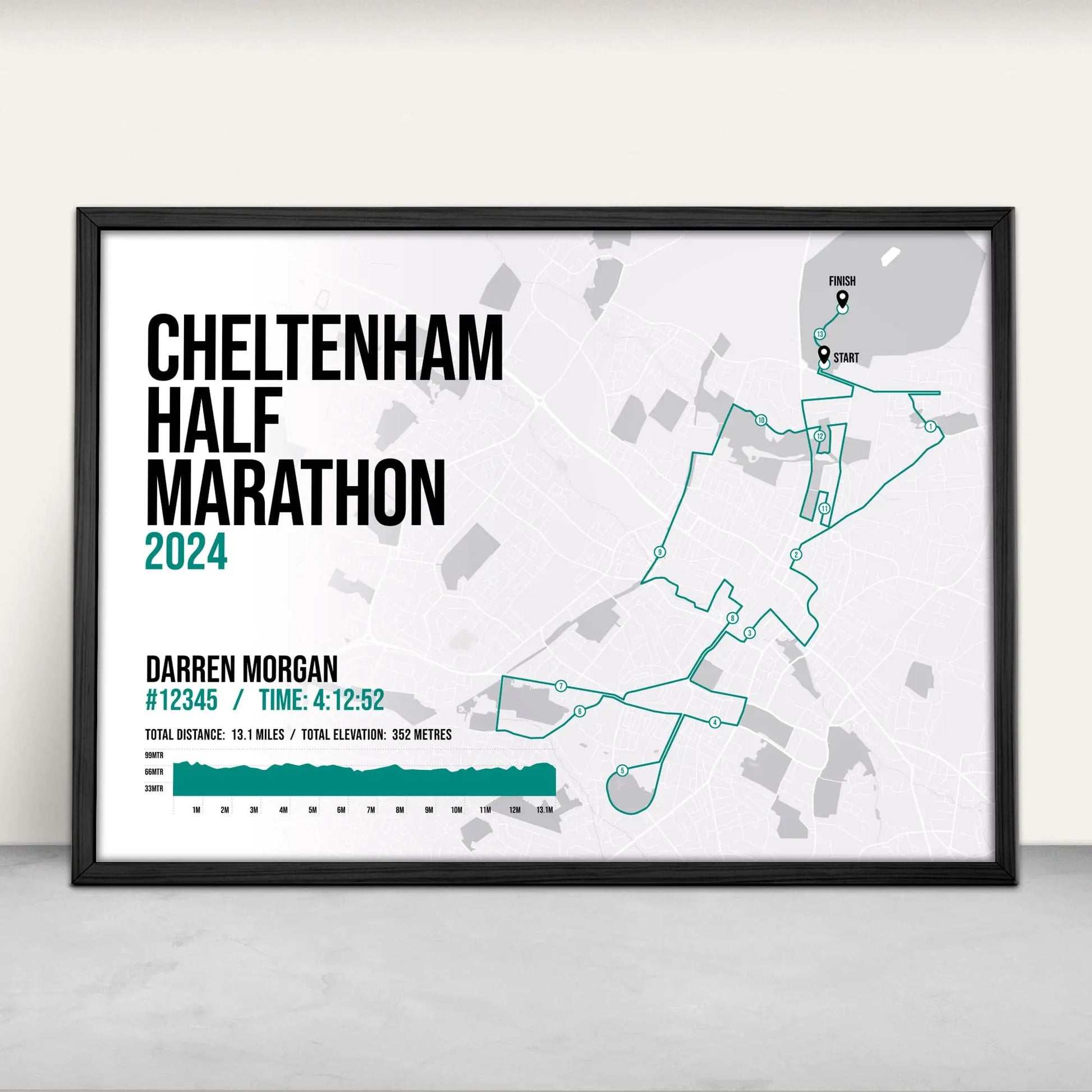 Personalised Cheltenham Half Marathon Art Print in green from Purest Green Prints