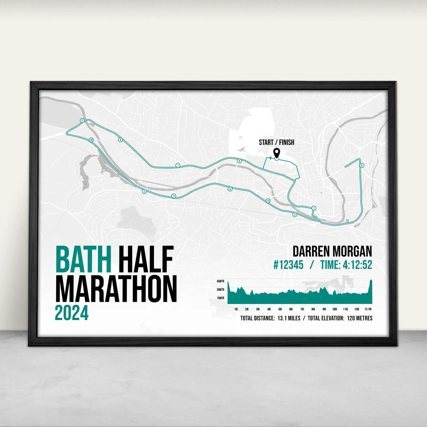 Bath Half Marathon Personalised Art Print in green from Purest Green Prints.