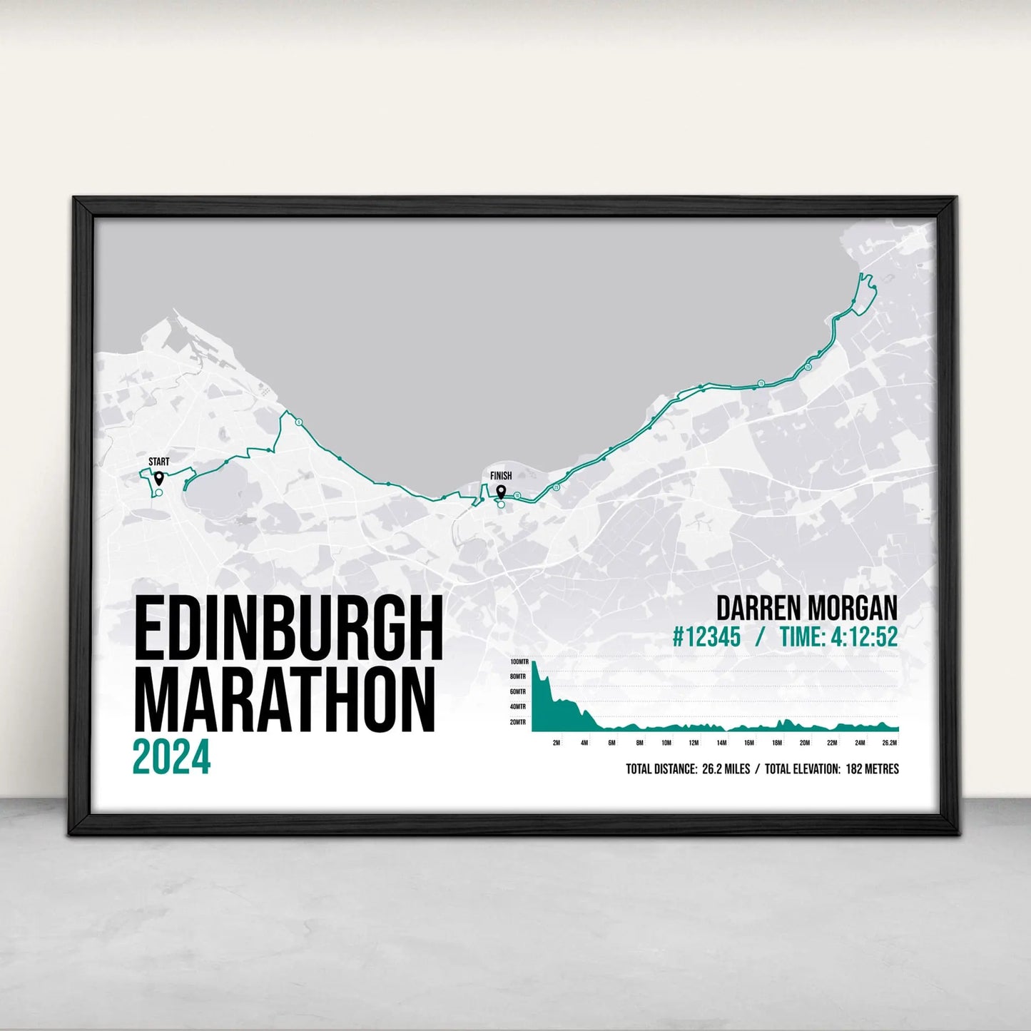 Personalised Edinburgh Marathon route map print in green from Purest Green Prints