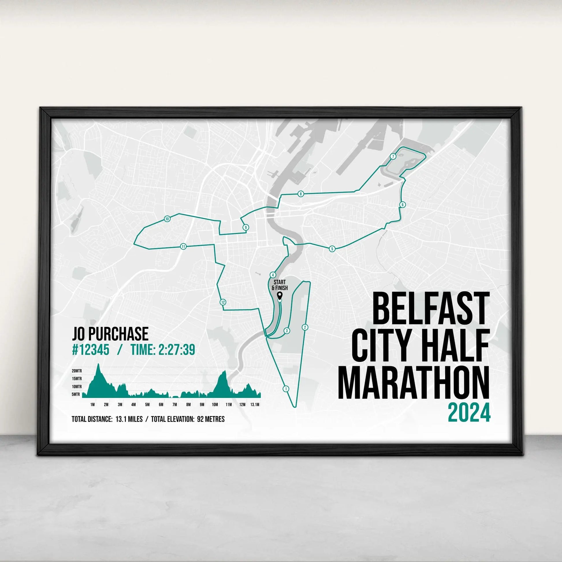 Personalised Belfast City Half Marathon Art Print in green from Purest Green Prints