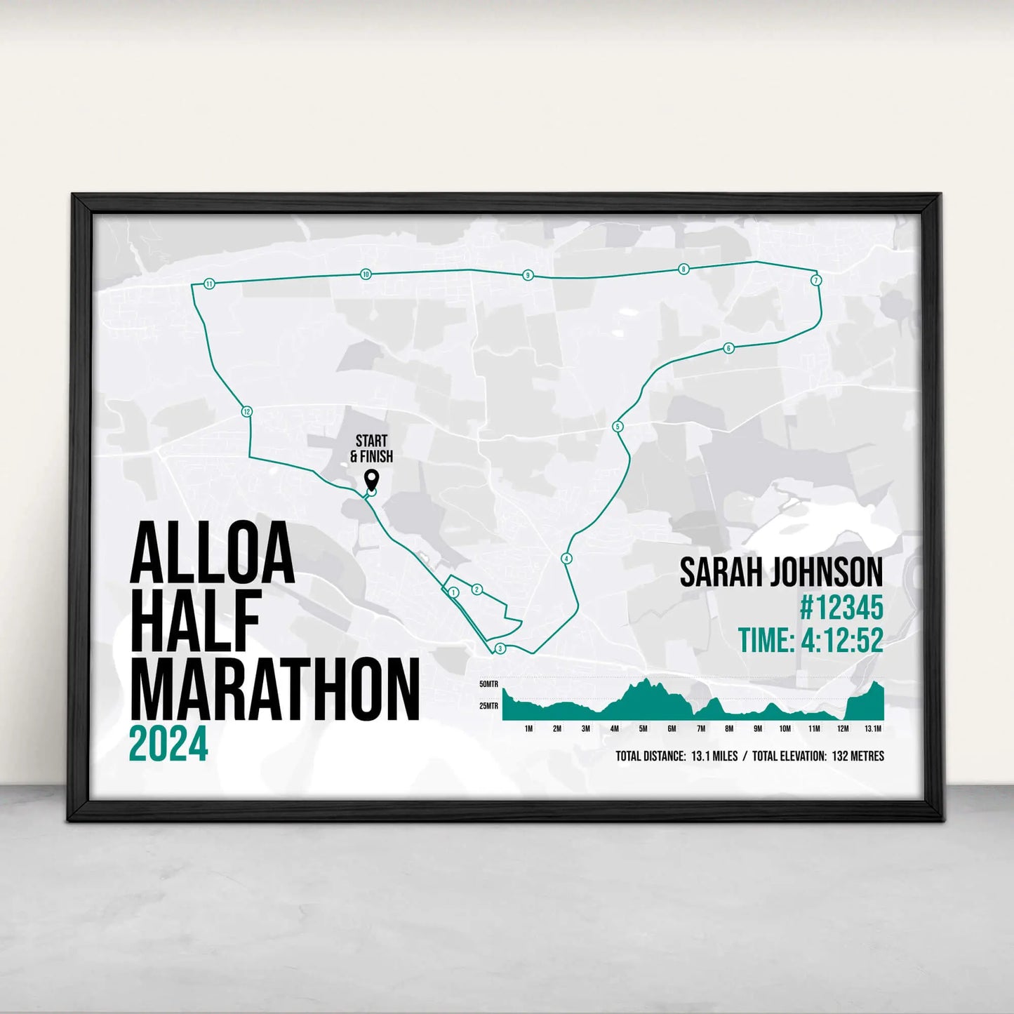 Personalised Alloa Half Marathon Art Print in green from Purest Green Prints.