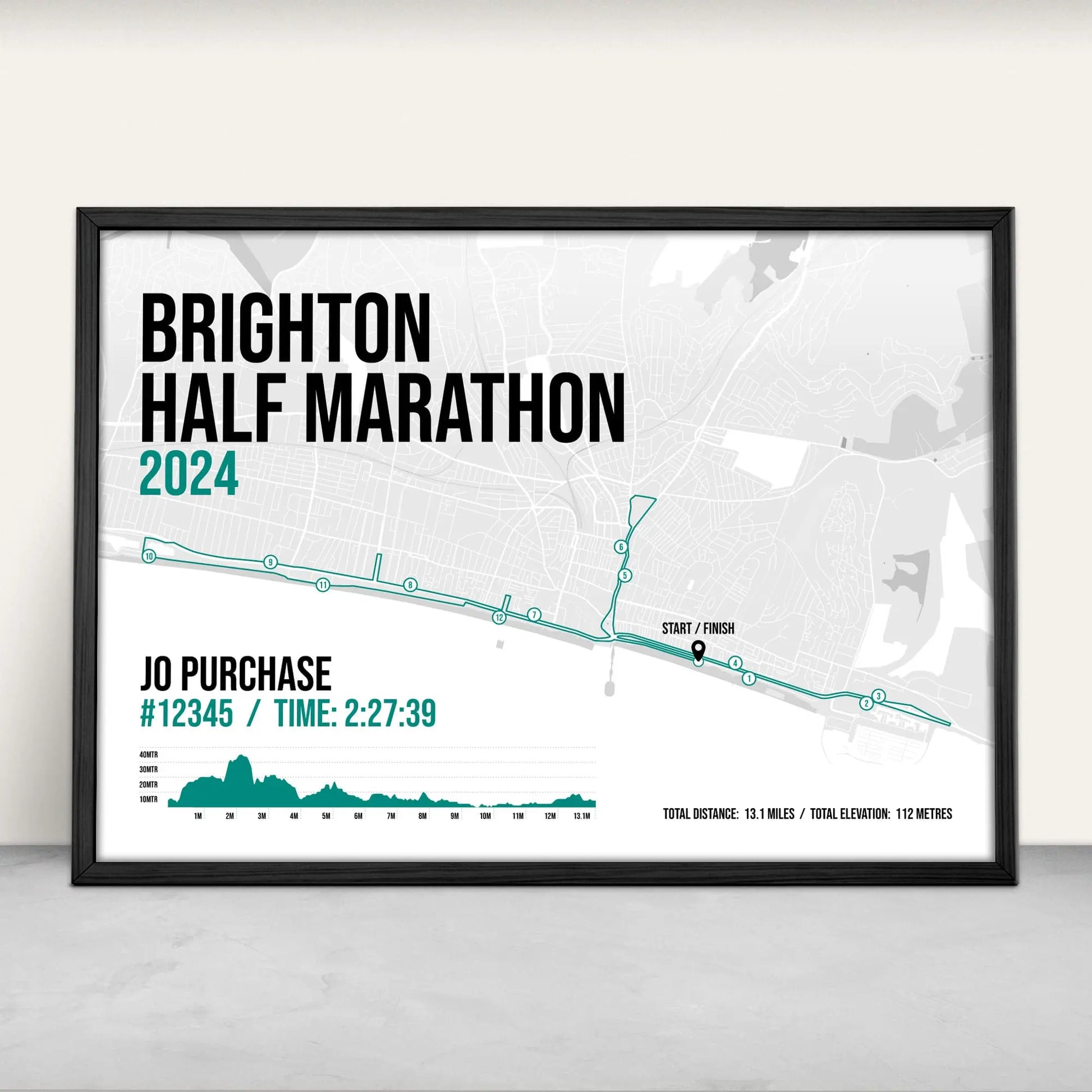 Brighton Half Marathon Personalised Art Print in green from Purest Green Prints.