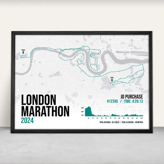 Personalised London Marathon route map print in green from Purest Green Prints