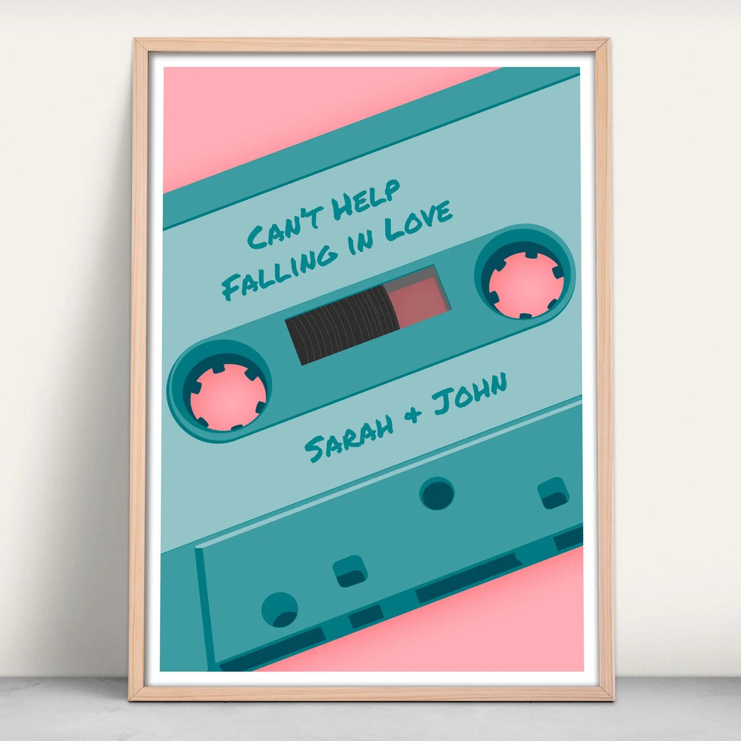 Personalised Cassette Tape Music Art Print in green and Pink from Purest Green Prints