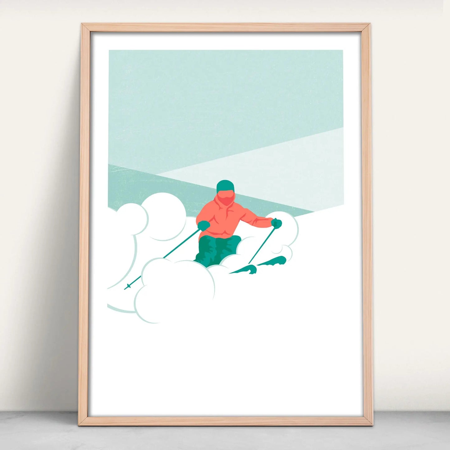 Personalised Skiing Art Print in green and pink from Purest Green Prints.