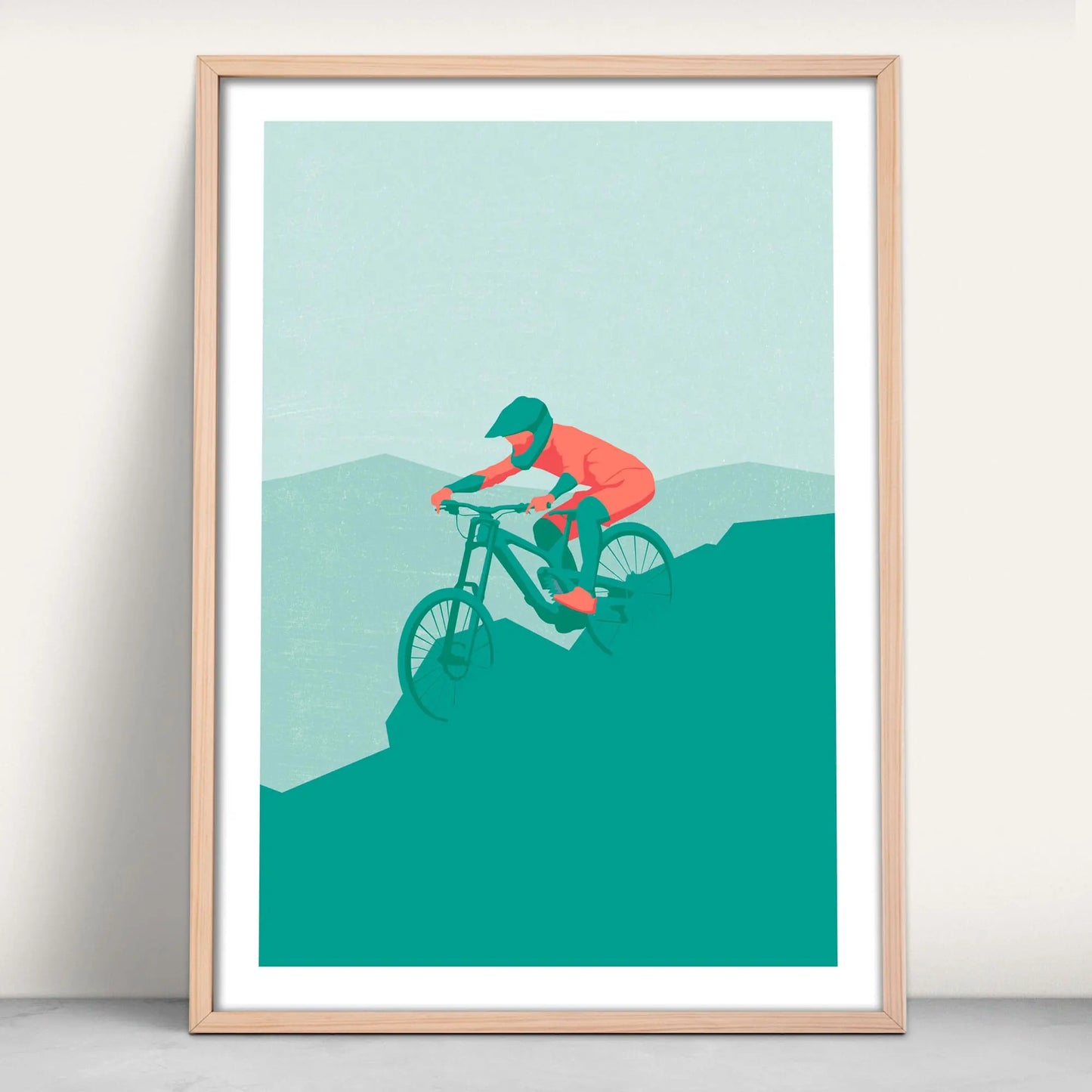 Personalised Downhill Biker Art Print in green and pink from Purest Green Prints.