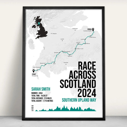 Personalised Race Across Scotland Art Print in green from Purest Green Prints