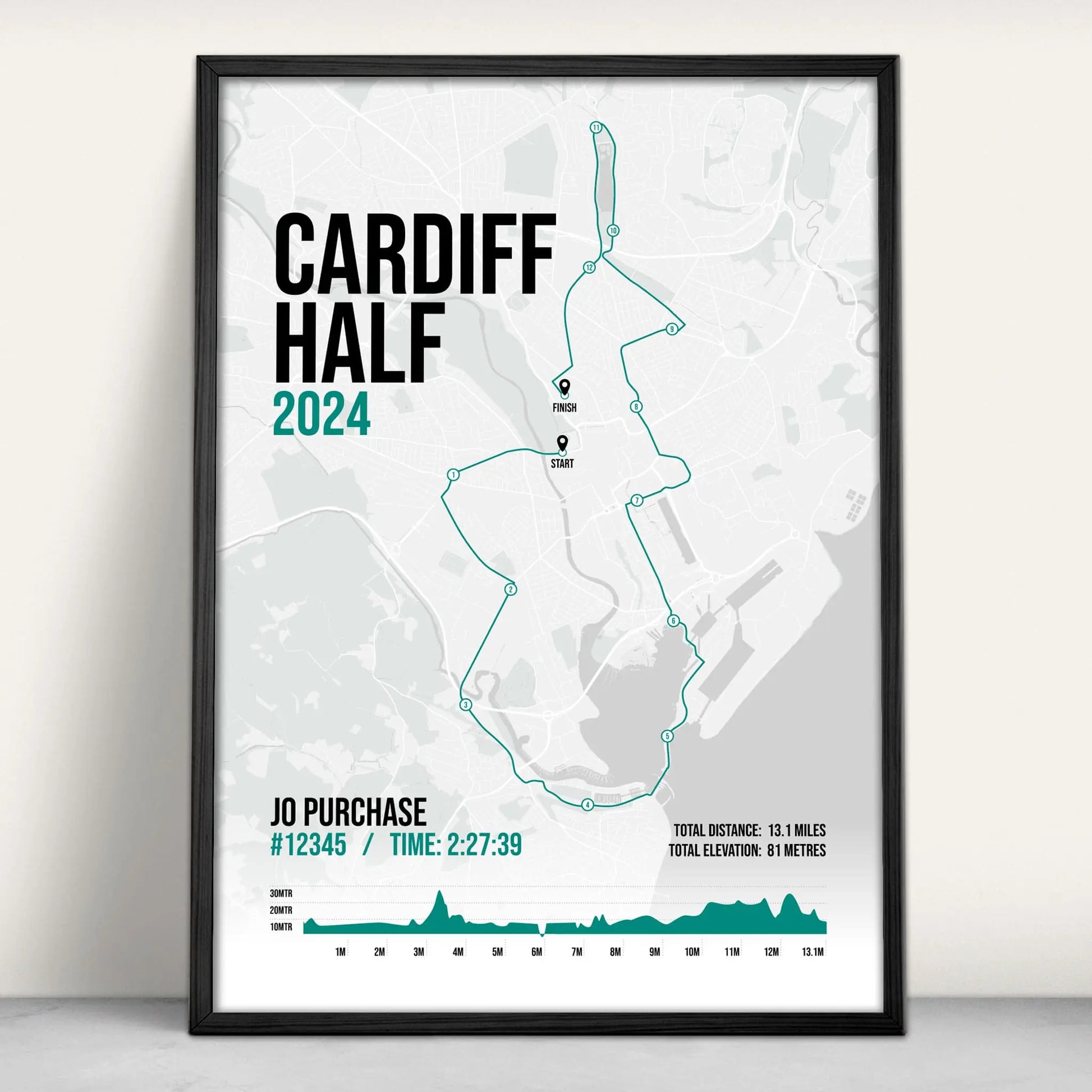 Personalised Cardiff Half Marathon Art Print in green from Purest Green Prints