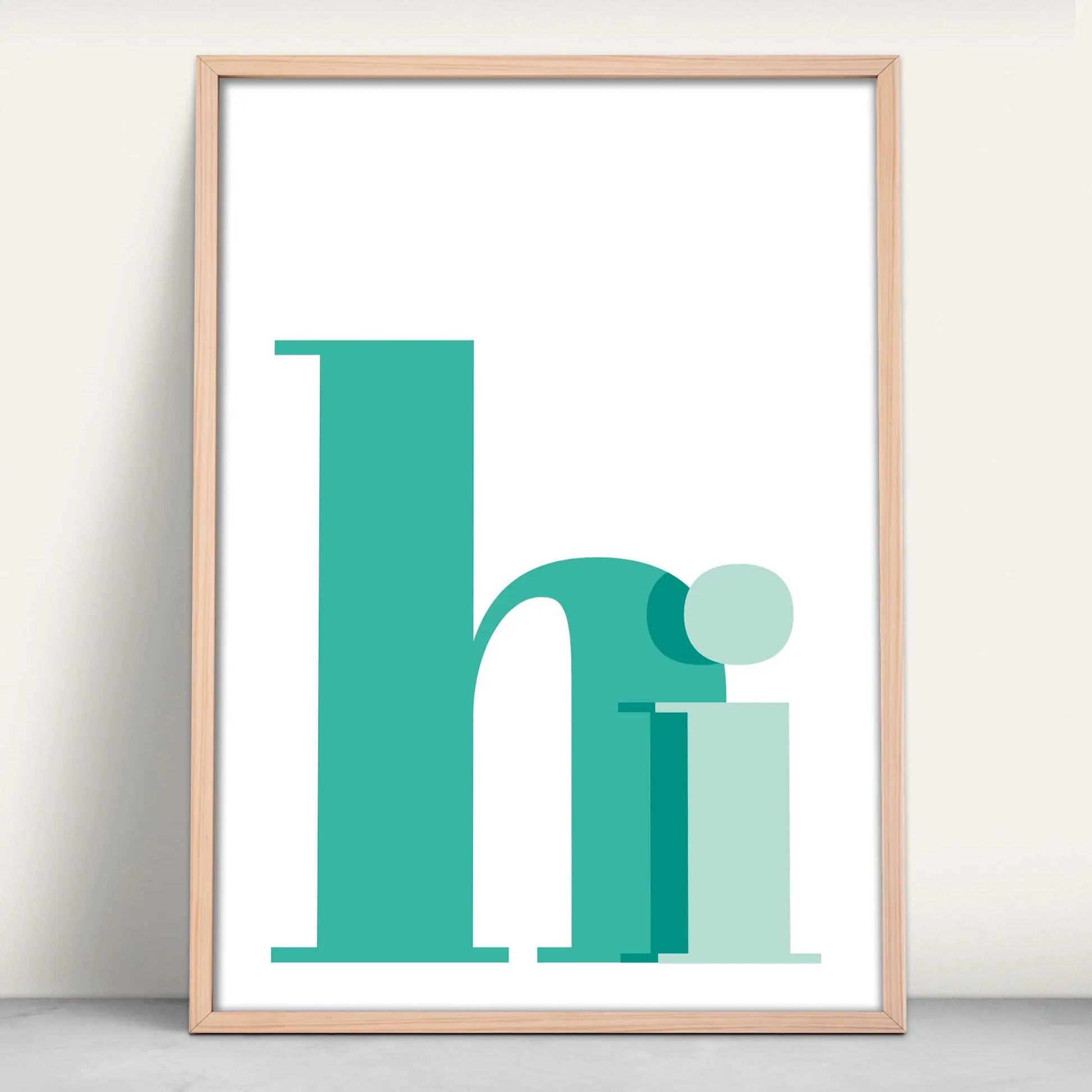 Hi typography modern wall art print in green from Purest Green Prints