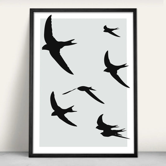 Swifts Soaring Giclee Art Print in grey and black from Purest Green Prints