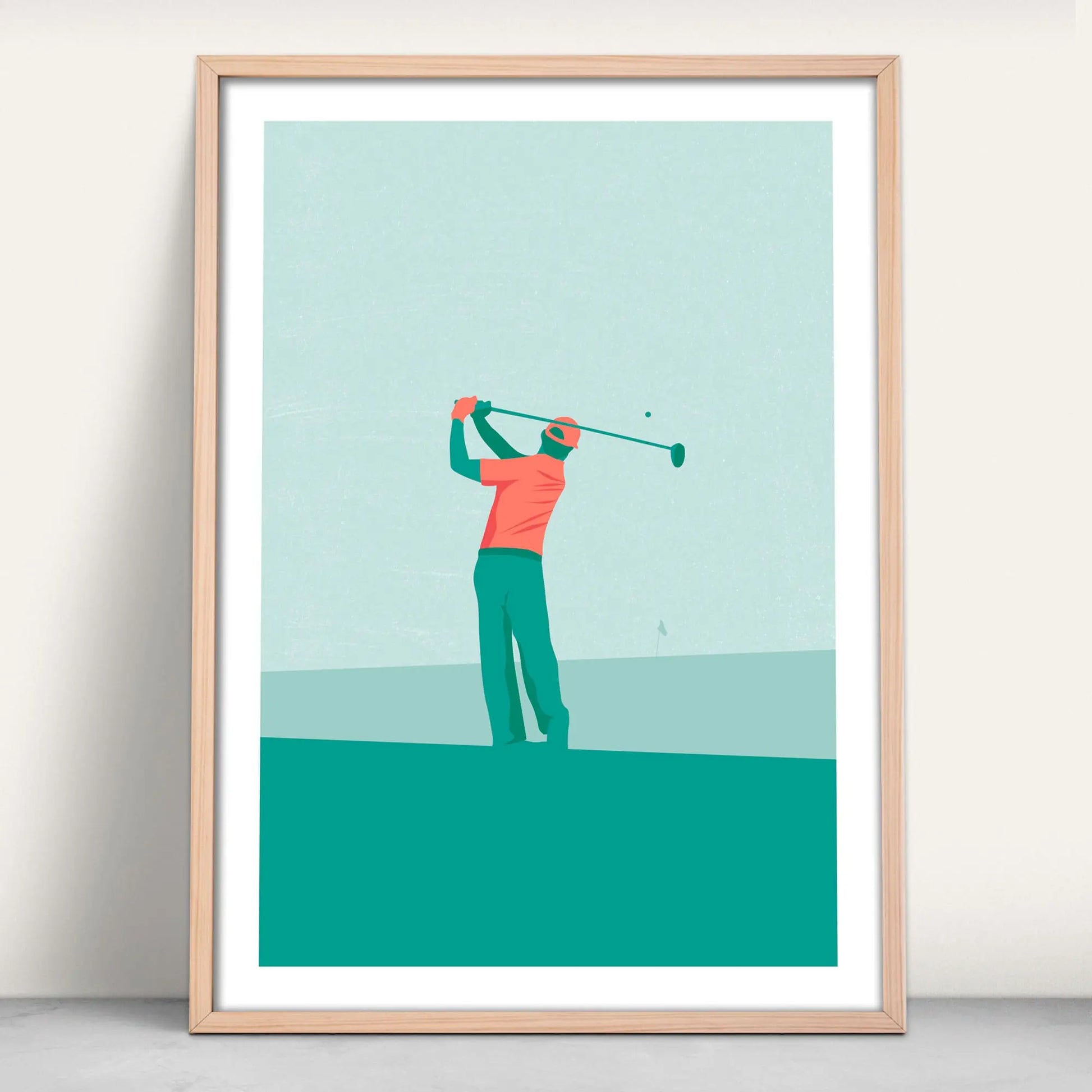 Personalised golfer art print in green and pink from Purest Green Prints.