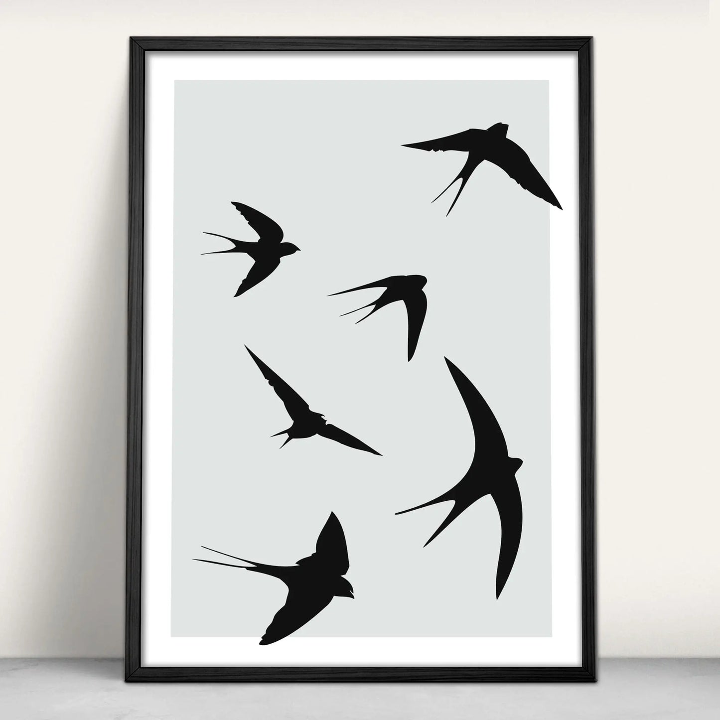 Swallows Soaring gicle art print in grey and black from Purest Green Prints