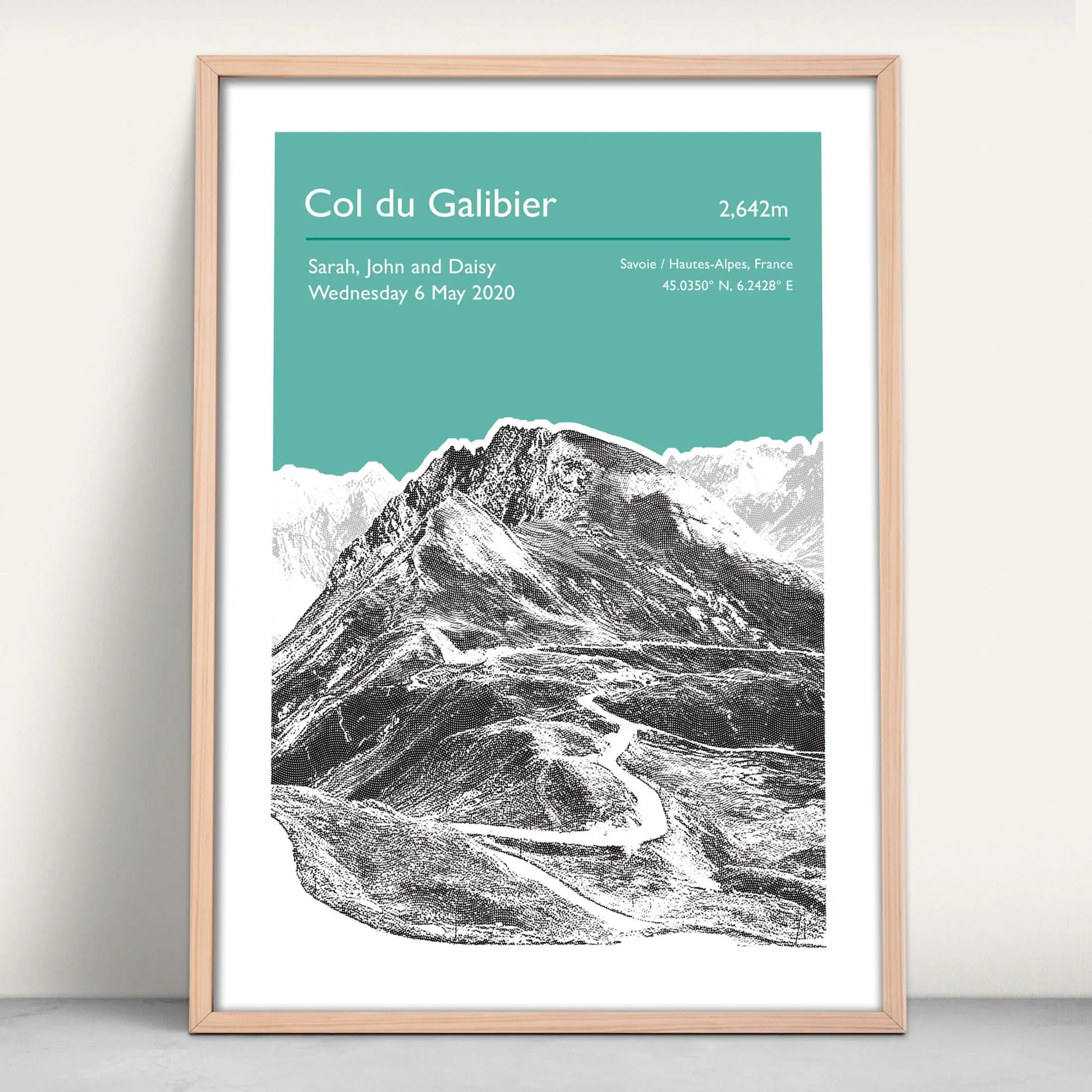 Col du Galibier, France personalised art print in green from Purest Green Prints