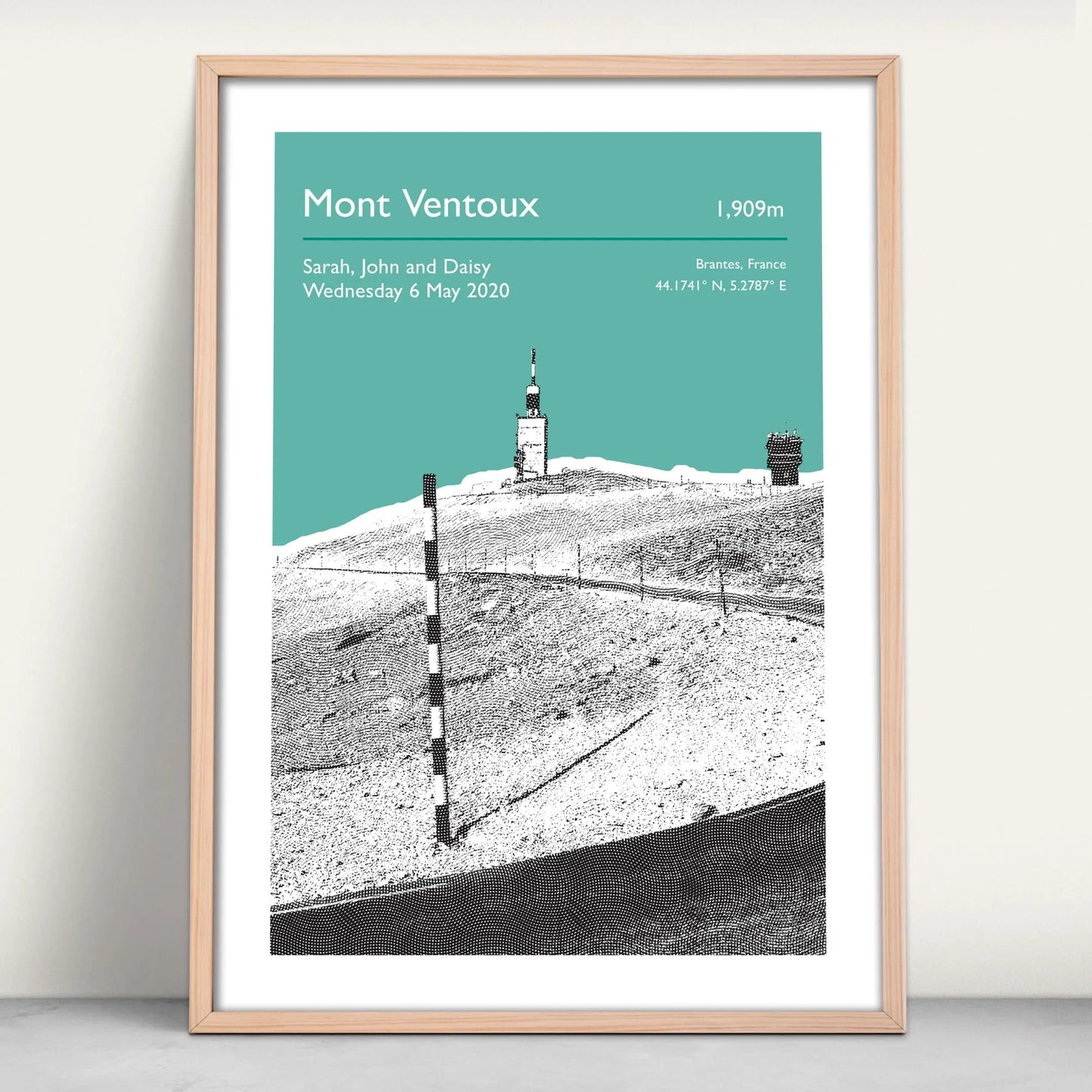 Mont Ventoux, France Personalised Cycling Art Print in green from Purest Green Prints