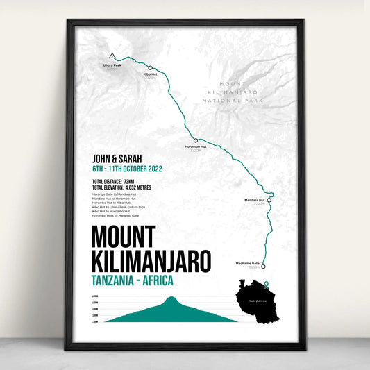 Personalised Mount Kilimanjaro art print in green from Purest Green Prints.