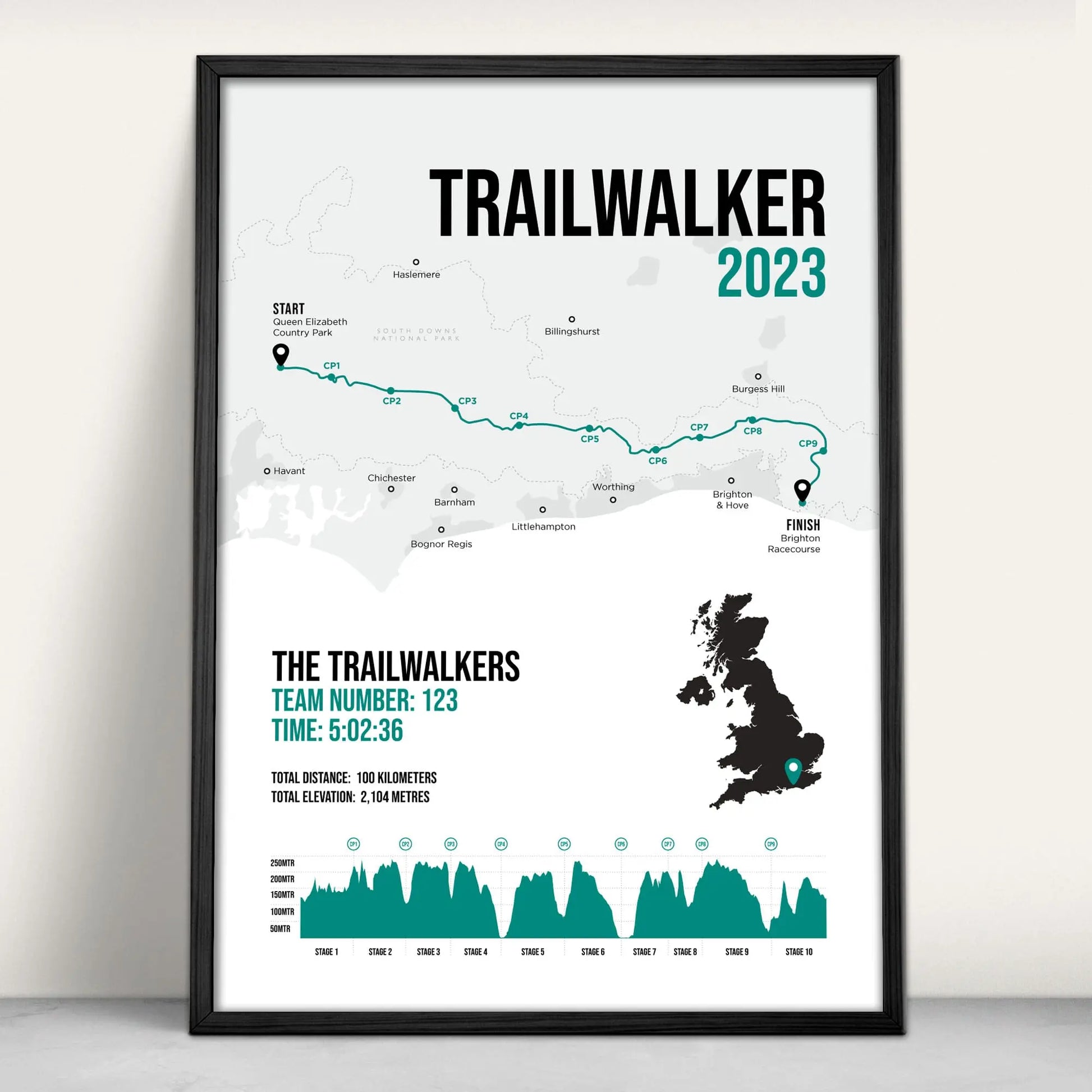 Personalised Trailwalker Art Print in green from Purest Green Prints